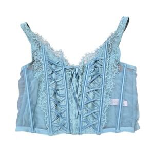 Victoria's Secret Unlined‎ Lace Up Corset Teal Top Lingerie Dream Angels Size S